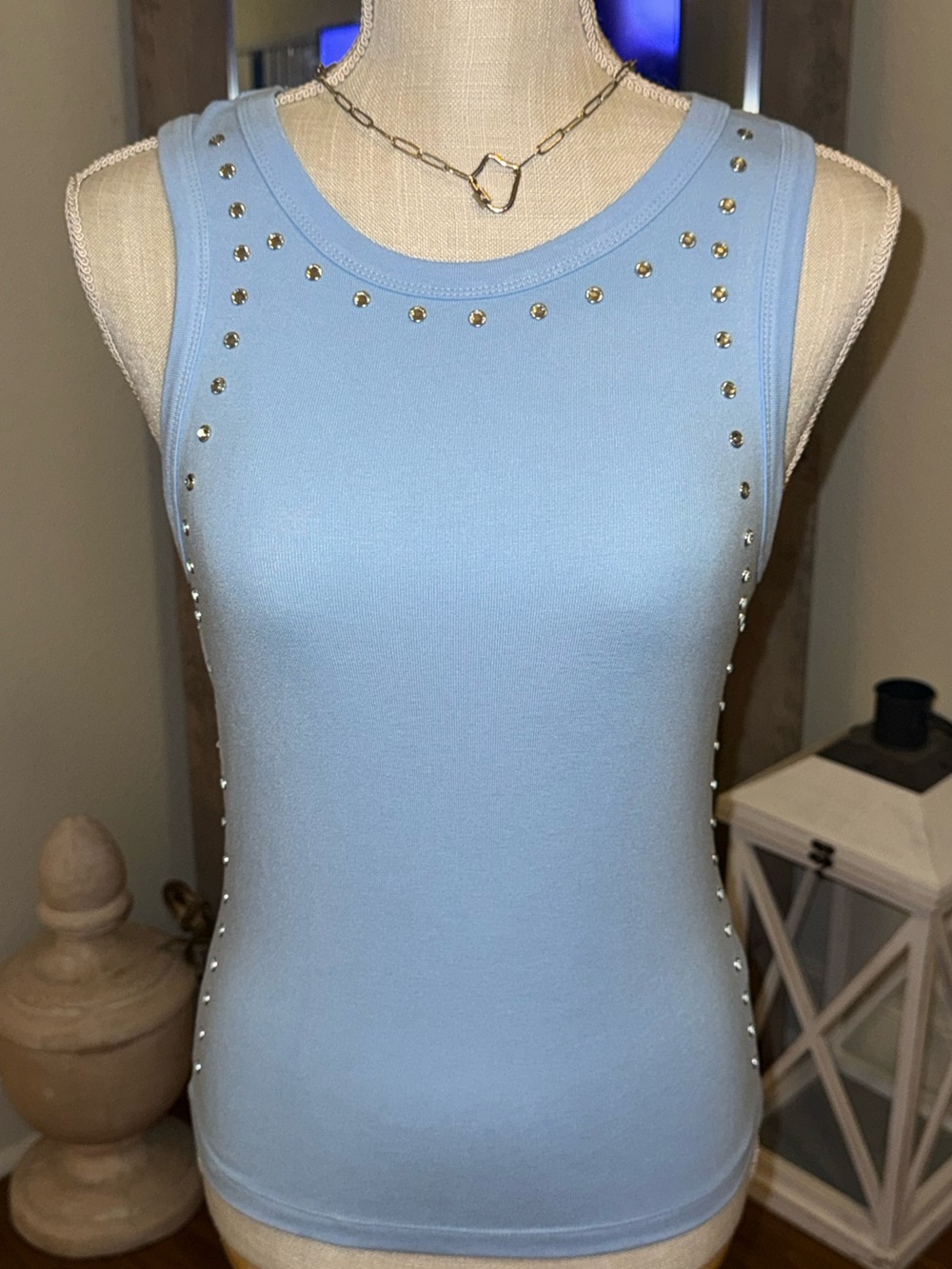 🆕🩵BALBOA: LIGHT BLUE Studded Tank Top MEDIUM